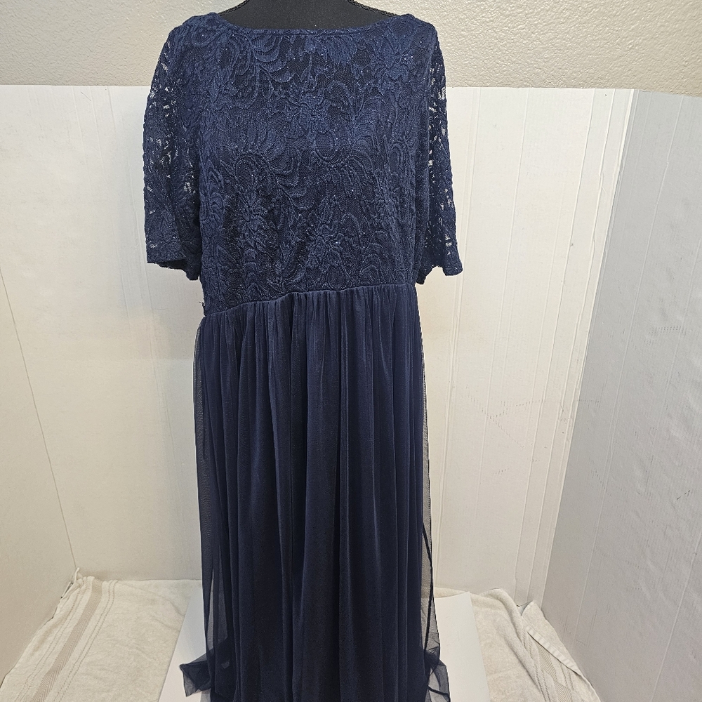 WOMENS CANDALITE SIZE 3X NAVY BLUE LACE DRESS WEDDINGS SPECIAL EVENTS HOLIDAYS